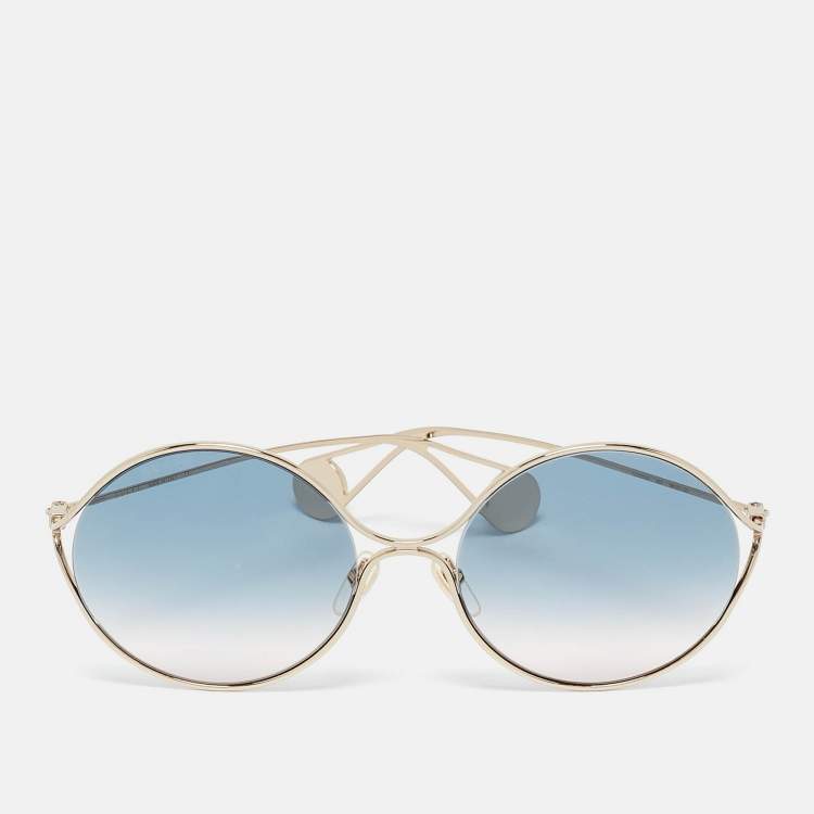مملوكة مسبقًا Gucci Blue Gradient GG0253S Pearl Embellished Round Sunglasses