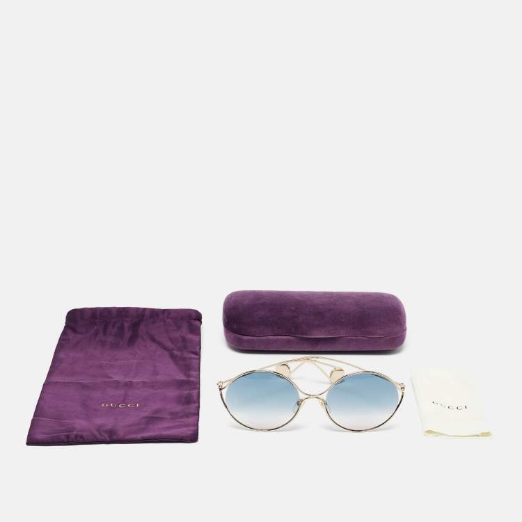 مملوكة مسبقًا Gucci Blue Gradient GG0253S Pearl Embellished Round Sunglasses