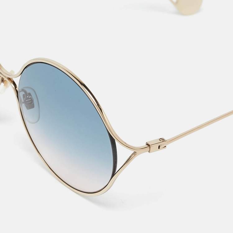 مملوكة مسبقًا Gucci Blue Gradient GG0253S Pearl Embellished Round Sunglasses