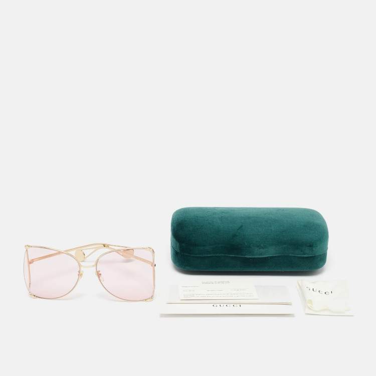 Pre Owned Gucci Pink GG0252S Pearl Embellished Oversized Sunglasses