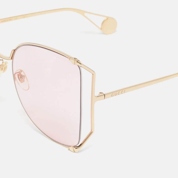 Pre Owned Gucci Pink GG0252S Pearl Embellished Oversized Sunglasses