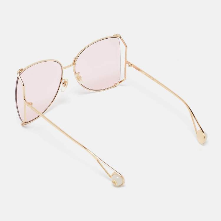 Pre Owned Gucci Pink GG0252S Pearl Embellished Oversized Sunglasses