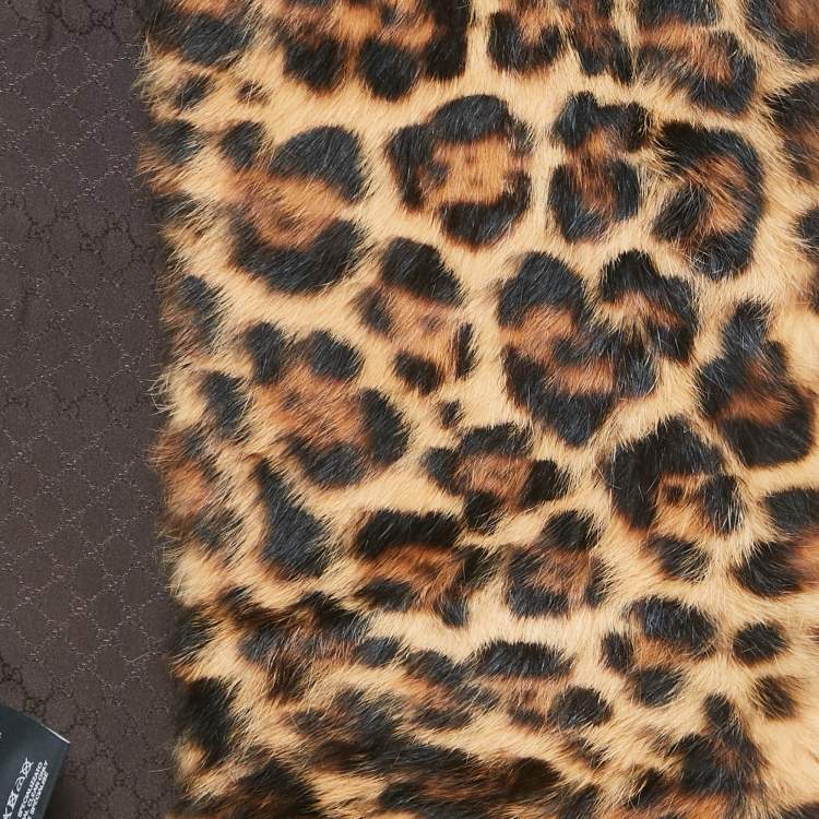 Pre Owned Gucci Leopard Print Silk and Lapin Rex Fur Stole 