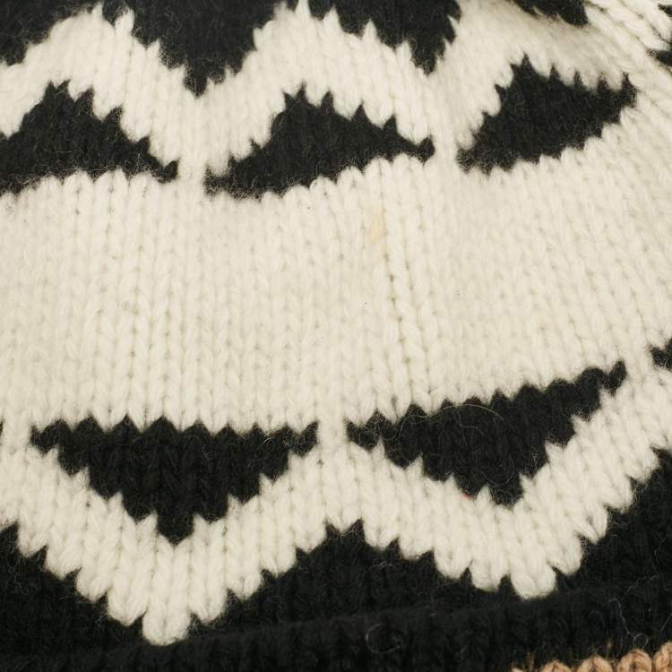 Pre Owned Gucci Black/White GG Wool Rib Knit Beanie L