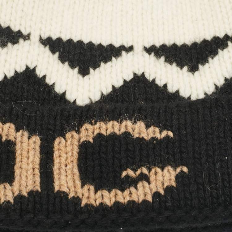 Pre Owned Gucci Black/White GG Wool Rib Knit Beanie L