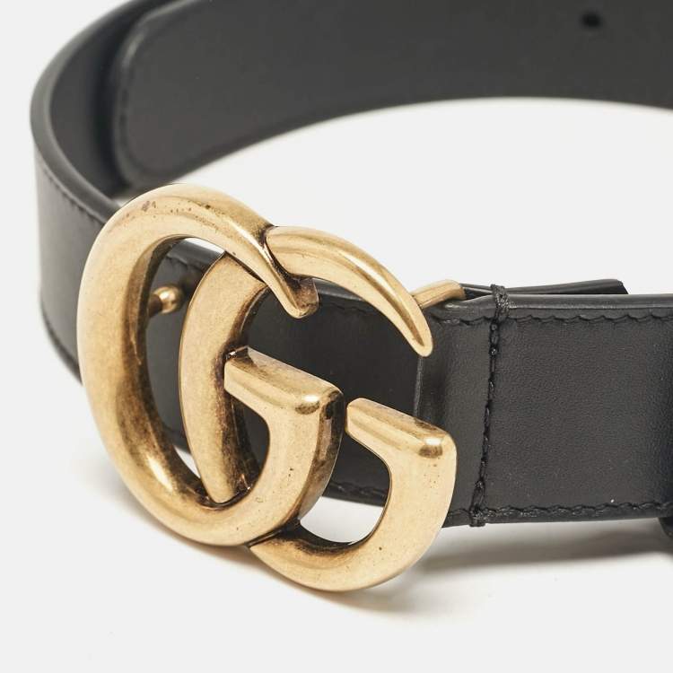 مملوكة مسبقًا Gucci Black Leather GG Marmont Buckle Belt 70CM