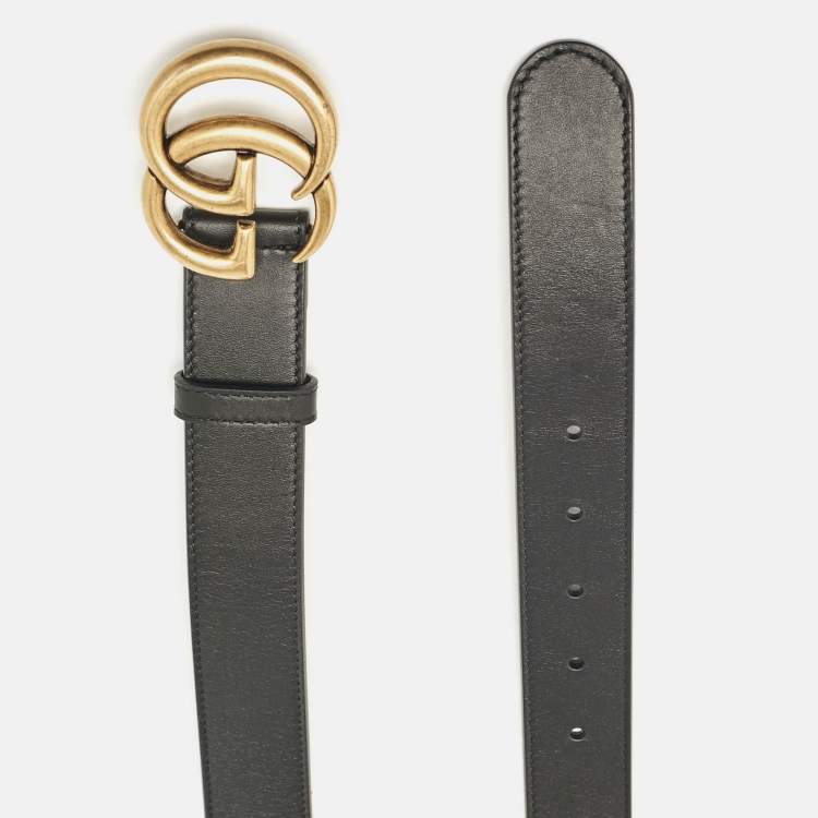 مملوكة مسبقًا Gucci Black Leather GG Marmont Buckle Belt 70CM