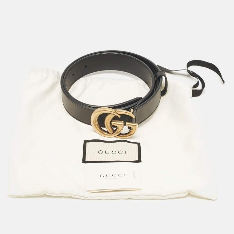 مملوكة مسبقًا Gucci Black Leather GG Marmont Buckle Belt 70CM