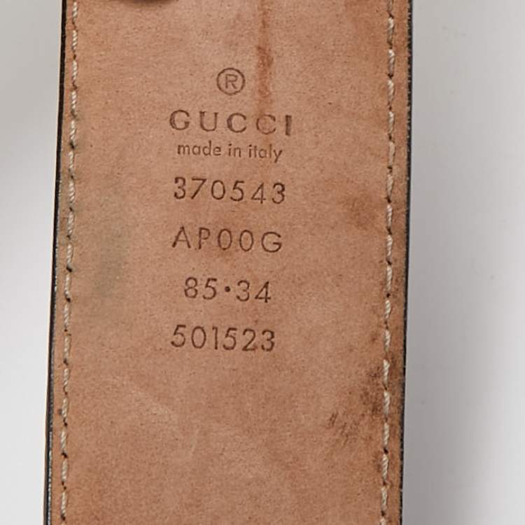 Pre Owned Gucci Black Leather Interlocking G Buckle Belt 85CM