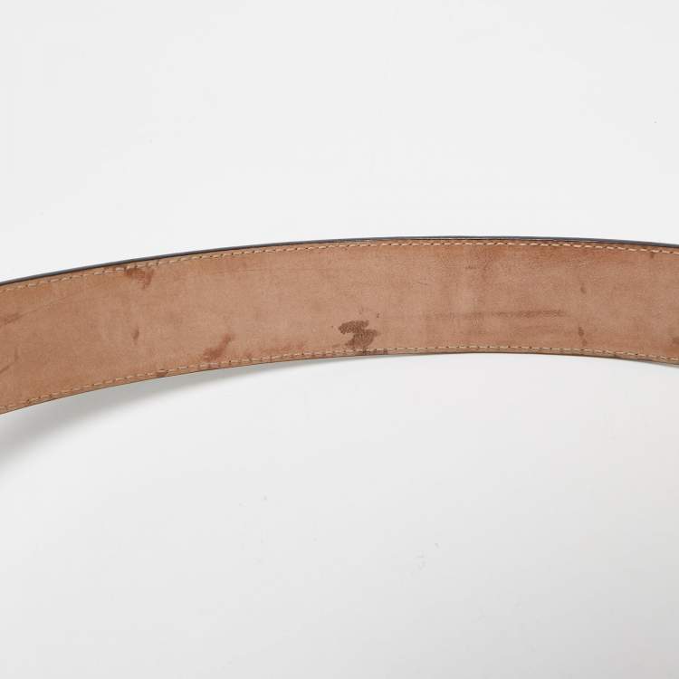 Pre Owned Gucci Black Leather Interlocking G Buckle Belt 85CM