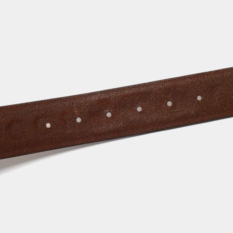 Pre Owned Gucci Brown Leather Loved Double G Buckle Belt 85CM