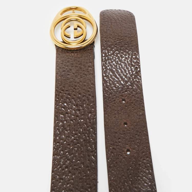 Pre Owned Gucci Dark Brown Leather Double G Buckle Belt 85CM