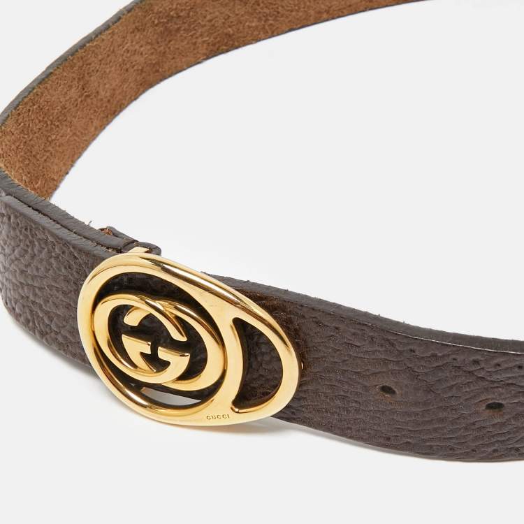 Pre Owned Gucci Dark Brown Leather Double G Buckle Belt 85CM