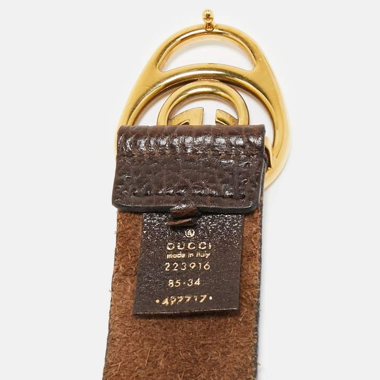 Pre Owned Gucci Dark Brown Leather Double G Buckle Belt 85CM