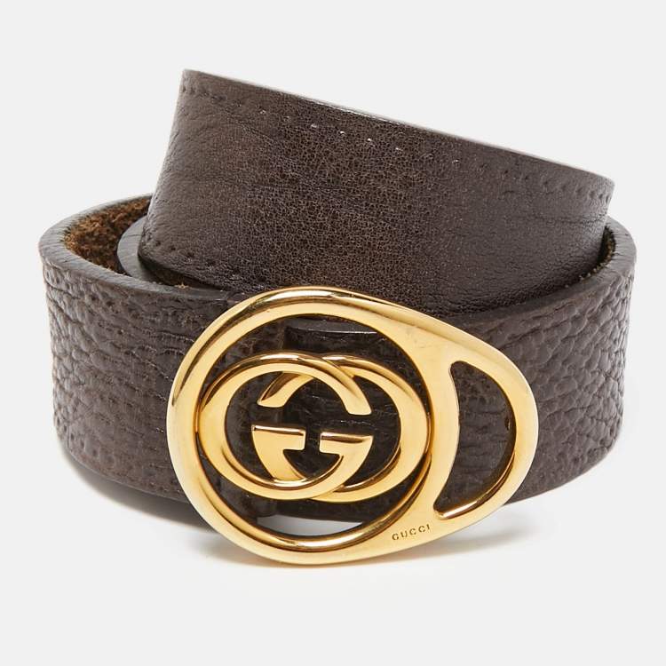 Pre Owned Gucci Dark Brown Leather Double G Buckle Belt 85CM