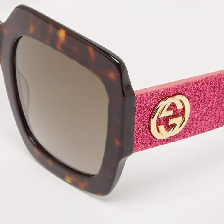 Pre Owned Gucci Brown/Pink Gradient GG102S Square Sunglasses