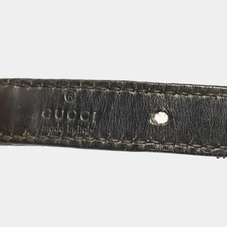 Pre Owned Gucci Black Leather and Web Canvas Chain Detail Slim Buckle Belt 95CM