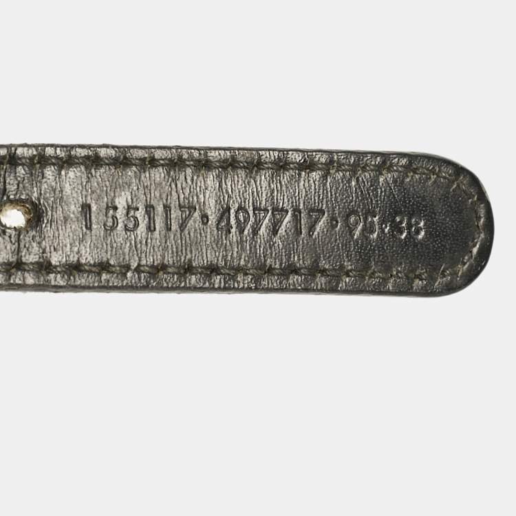 Pre Owned Gucci Black Leather and Web Canvas Chain Detail Slim Buckle Belt 95CM