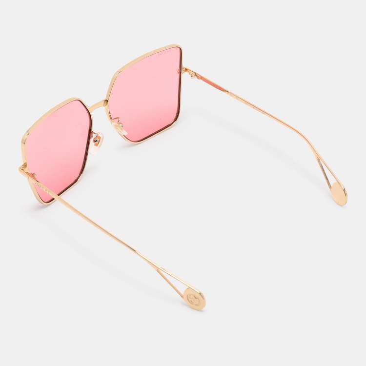 Pre Owned Gucci Pink Gold Tone Metal GG0436S Sunglasses