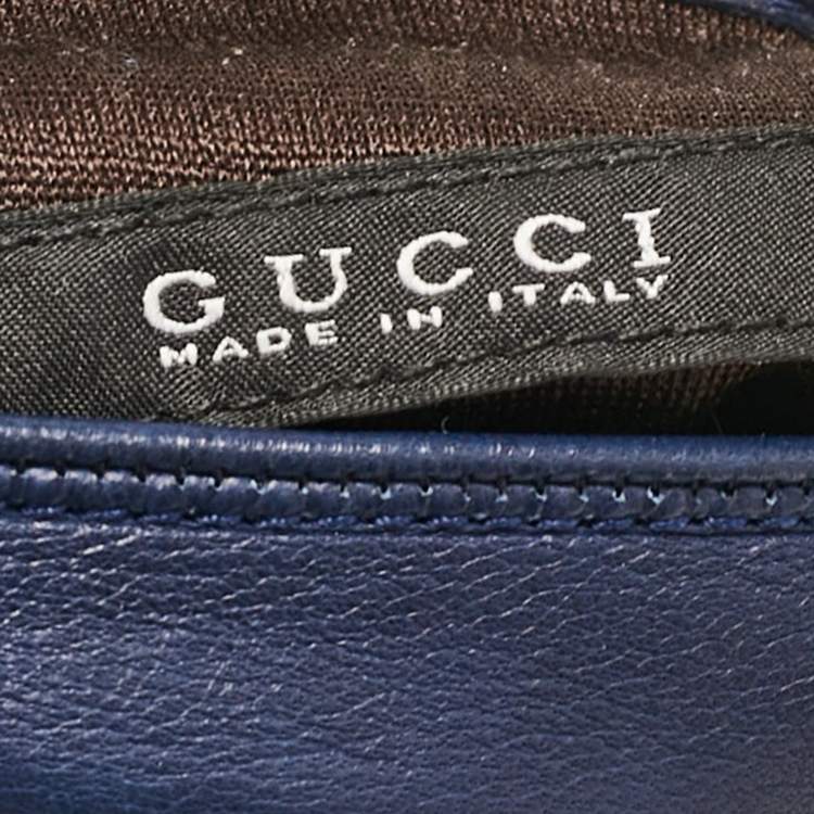 Pre Owned Gucci Navy Blue Leather Interlocking G Long Gloves Size 6.5 