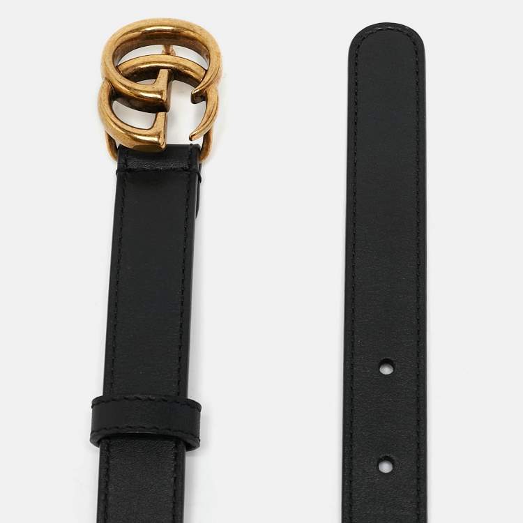 مملوكة مسبقًا Gucci Black Leather GG Marmont Slim Belt 80 CM