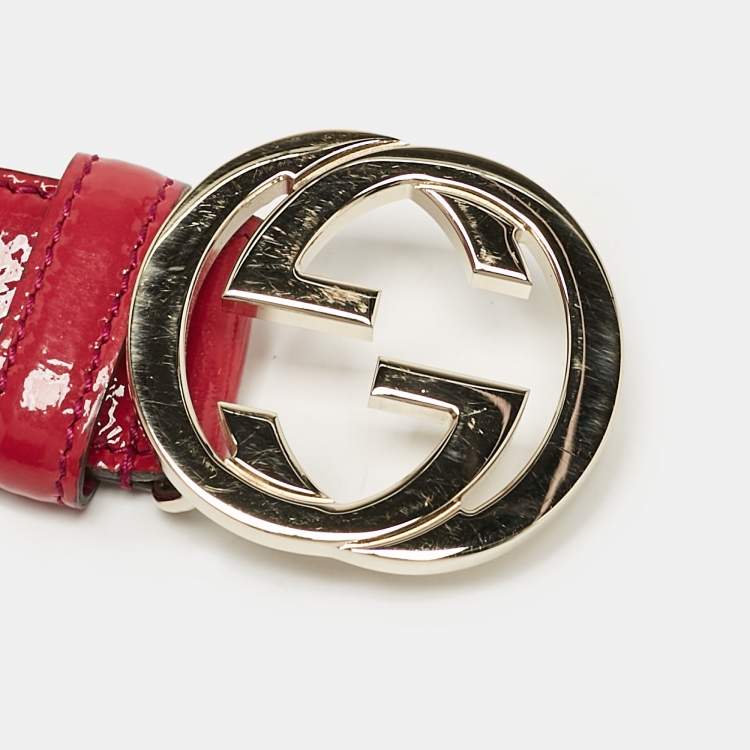 Pre Owned Gucci Pink Patent Leather Interlocking G Buckle Belt 80 CM
