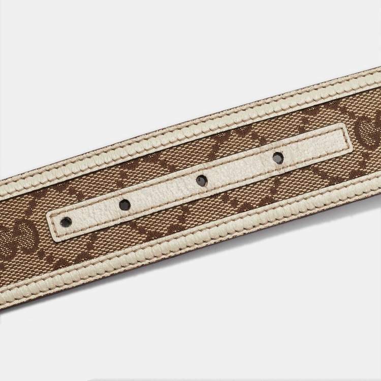 Pre Owned Gucci Beige GG Canvas and Leather Interlocking G Buckle Belt 95CM