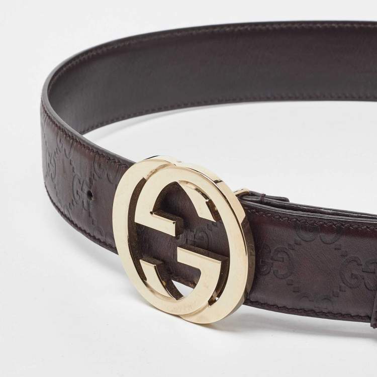 Pre Owned Gucci Brown Guccissima Leather Interlocking G Buckle Belt 80CM
