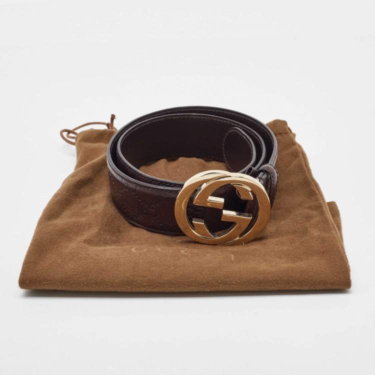 Pre Owned Gucci Brown Guccissima Leather Interlocking G Buckle Belt 80CM