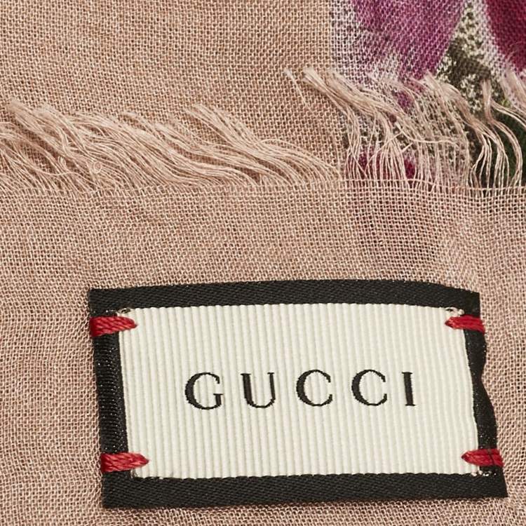 Pre Owned Gucci Pink/Beige GG Blooms Print Silk Blend Square Scarf