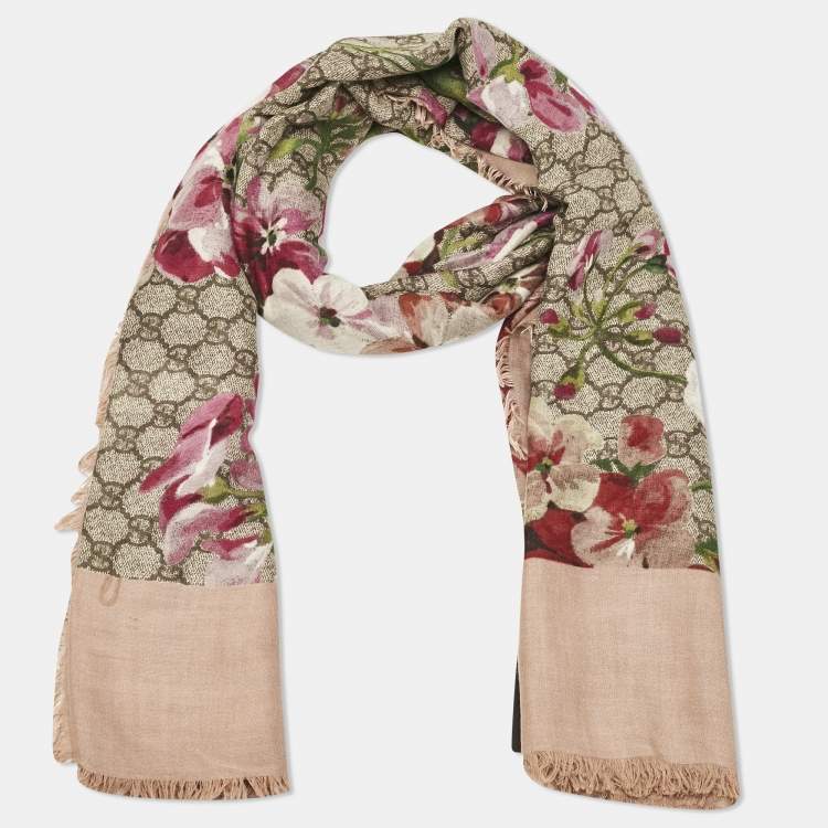 Pre Owned Gucci Pink/Beige GG Blooms Print Modal Blend Square Scarf