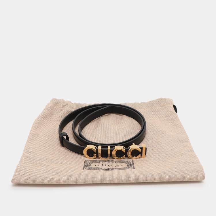 Pre Owned Gucci Black Leather Gucci Buckle Belt 85CM