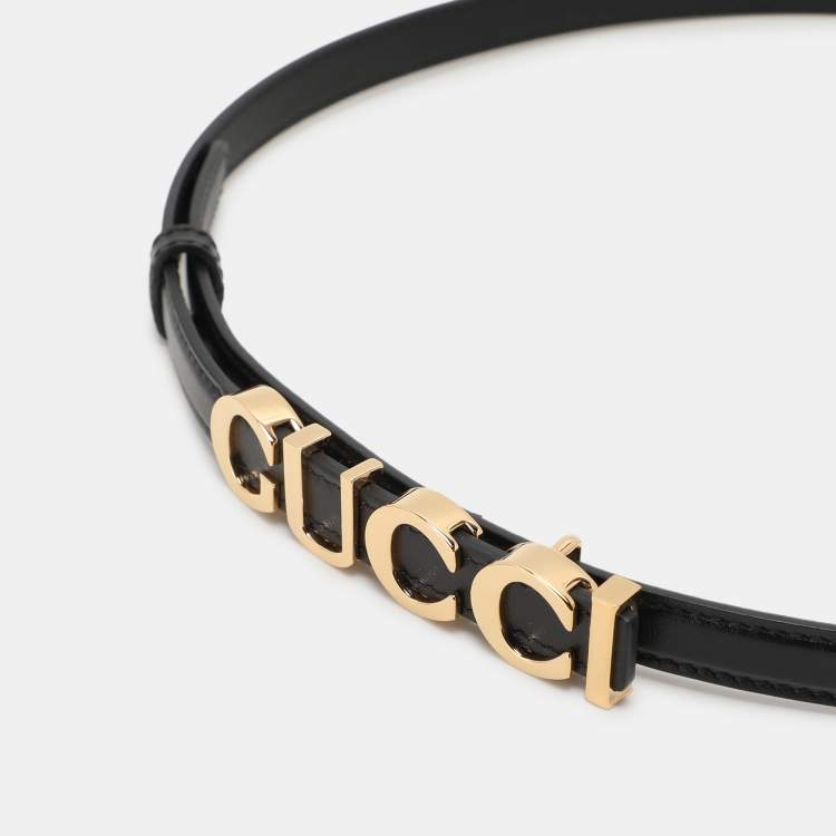 Pre Owned Gucci Black Leather Gucci Buckle Belt 85CM