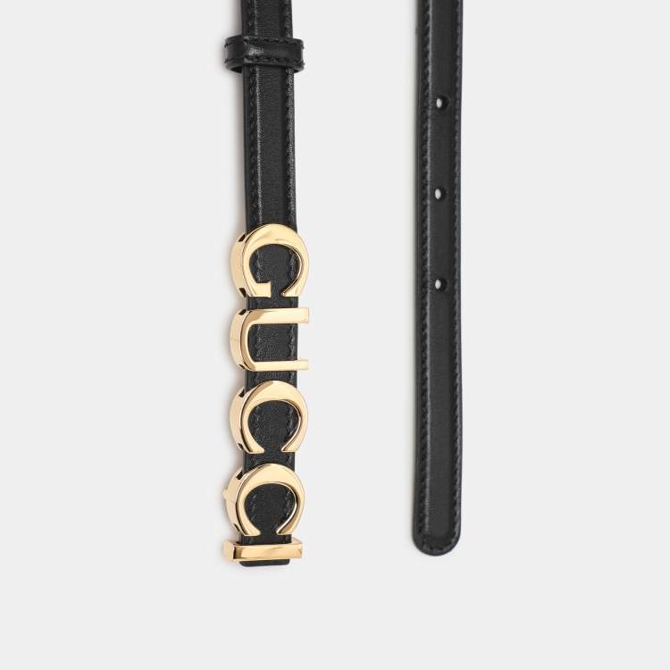 Pre Owned Gucci Black Leather Gucci Buckle Belt 85CM