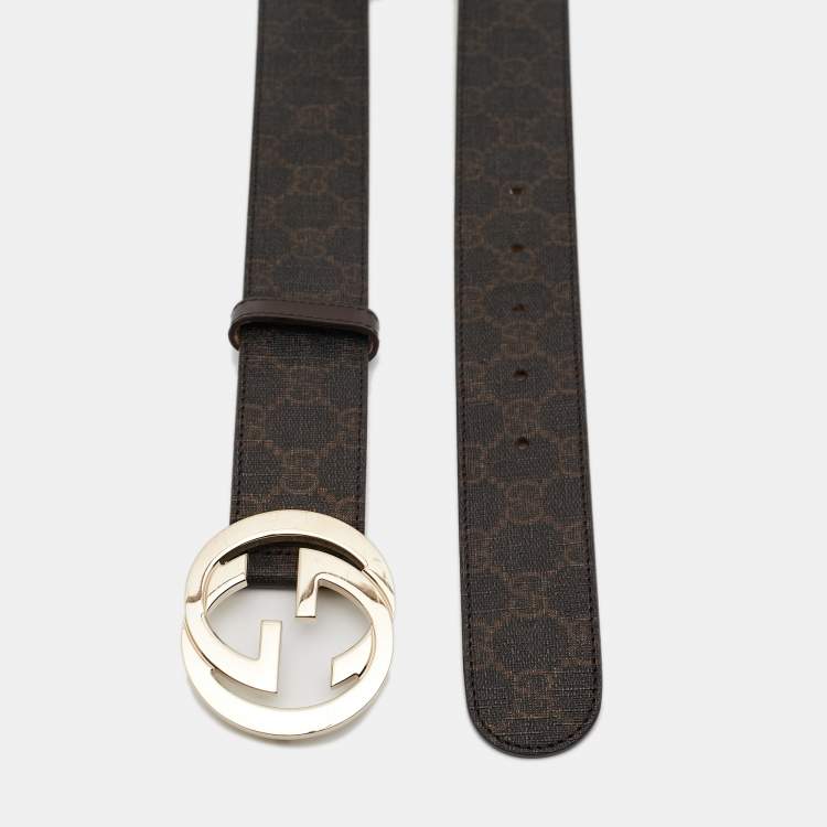 Pre Owned Gucci Dark Brown GG Supreme Canvas Interlocking G Buckle Belt 95CM