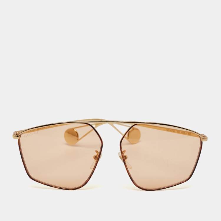 Pre Owned Gucci Gold Tone GG0437S Square Sunglasses