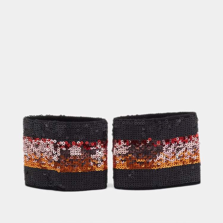 Pre Owned Gucci Black Logo Print Sequin Headband and Wristband Set S