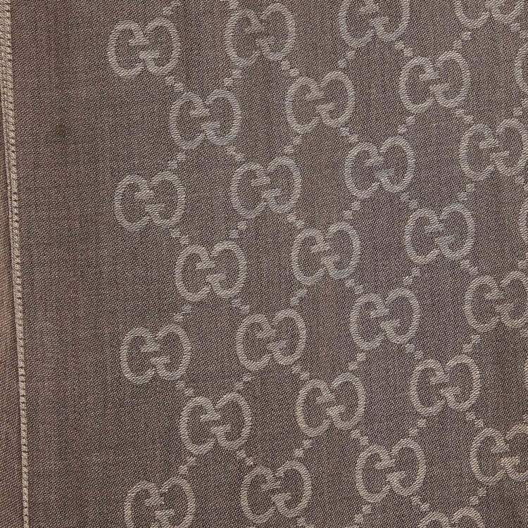 Pre Owned Gucci Brown GG Jacquard Wool Blend Scarf 