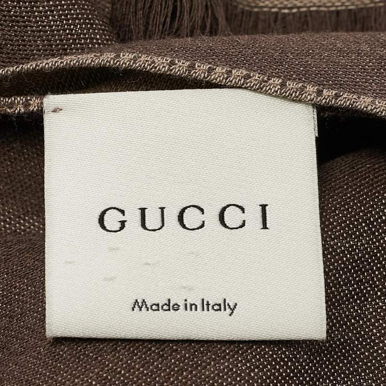 Pre Owned Gucci Brown GG Jacquard Wool Blend Scarf 