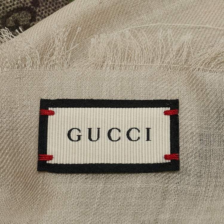 Pre Owned Gucci Beige Floral Print GG Wool & Silk Scarf