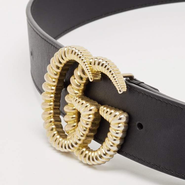 Pre Owned Gucci Black Leather Torchon Double G Buckle Belt 90 CM