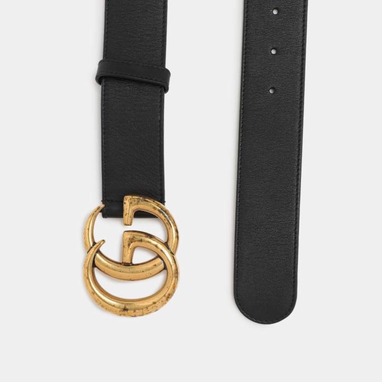 Pre Owned Gucci Black Leather GG Buckle Belt 90 CM