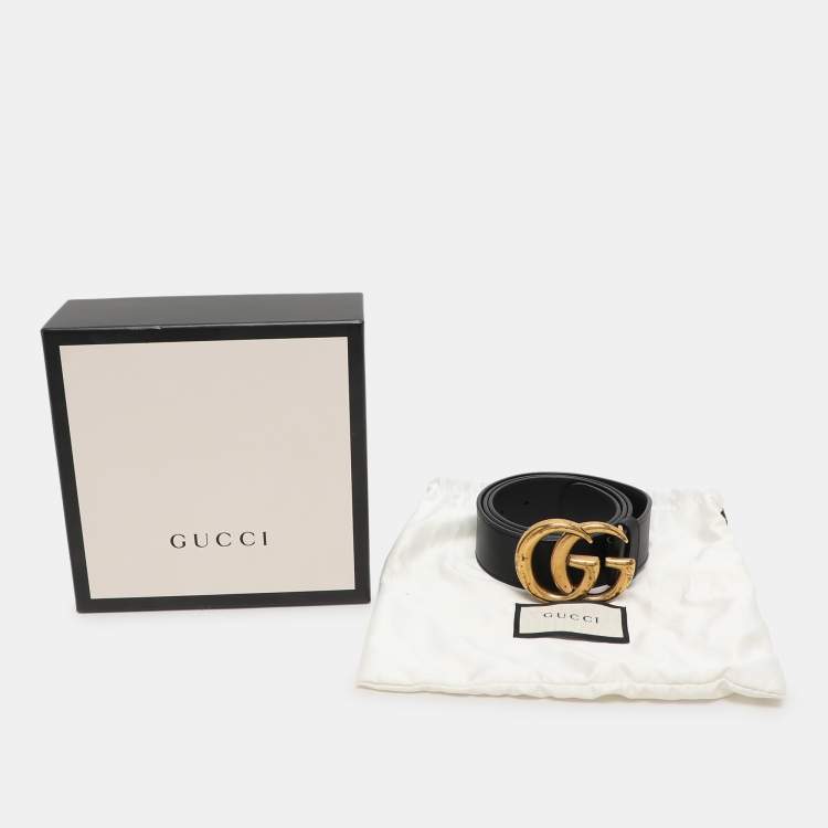 Pre Owned Gucci Black Leather GG Buckle Belt 90 CM