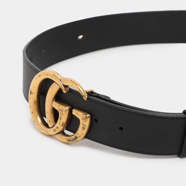 Pre Owned Gucci Black Leather GG Buckle Belt 90 CM