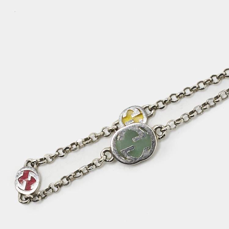 Pre Owned Gucci GG Enamel Sterling Silver Bracelet