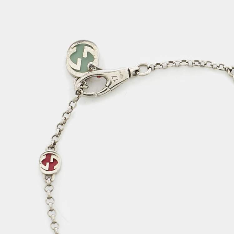 Pre Owned Gucci GG Enamel Sterling Silver Bracelet