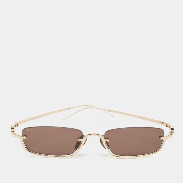 Pre Owned Gucci Brown Gold Tone GG1278S Rectangle Sunglasses