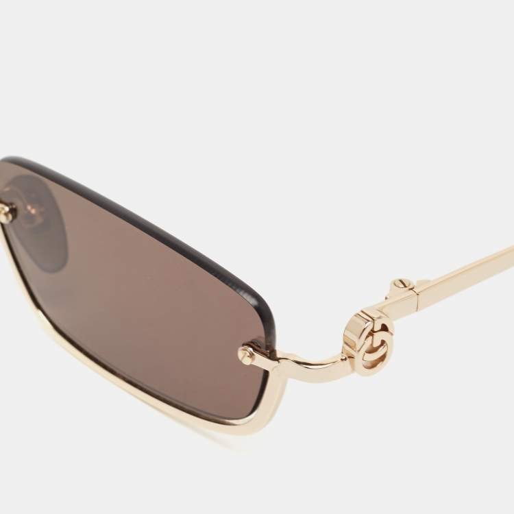 Pre Owned Gucci Brown Gold Tone GG1278S Rectangle Sunglasses