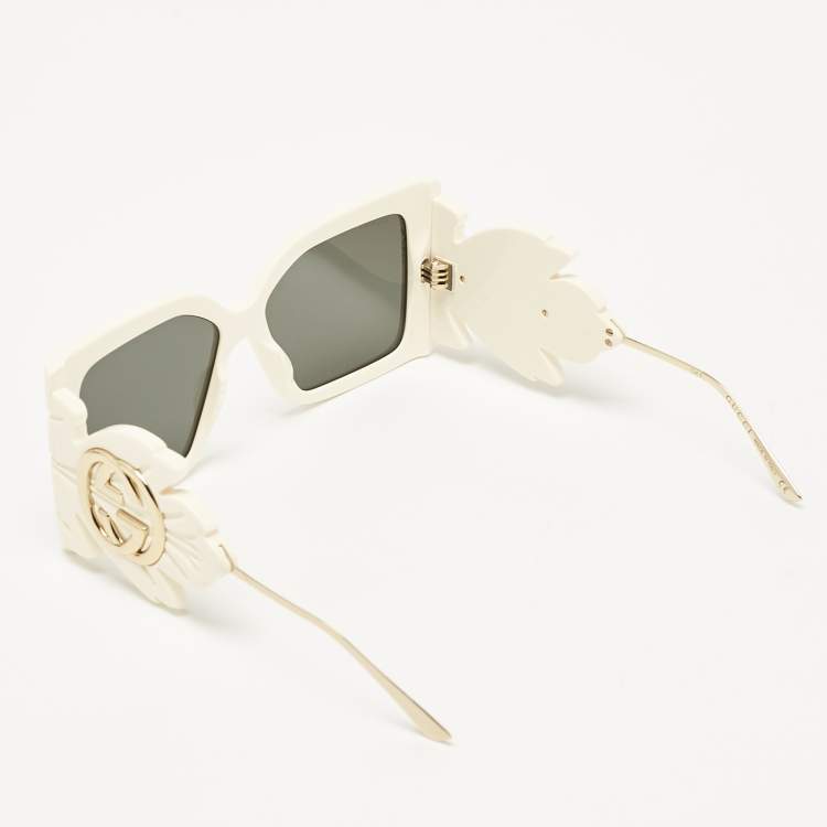 Pre Owned Gucci Cream Black Oversized Leaf GG0535S Sunglasses