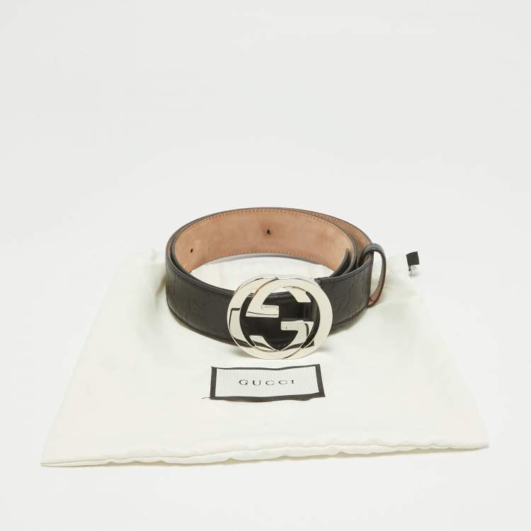 Pre Owned Gucci Black Guccissima Leather Interlocking G Buckle Belt 85 CM